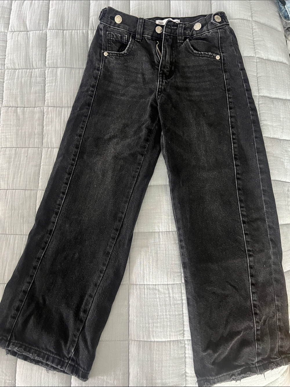 Zara Black Wide-Leg Kids Jeans with Silver Buttons